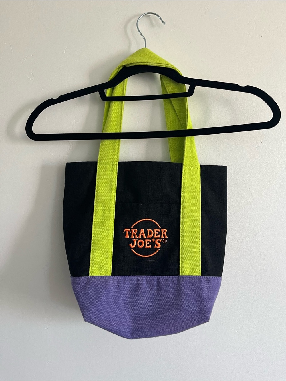 Trader Joe’s Halloween Mini Canvas Tote Black, Lime Green & Lavender